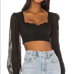 NOT FOR SALe Superdown Kato Black Crop Top sheer sleeves Sz XXS